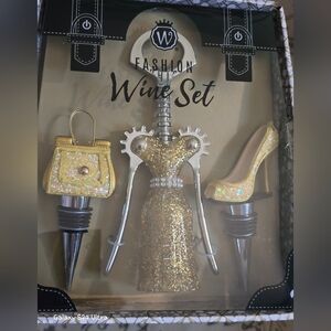 3 Piece Wine Set: Dress Cork Screw, Purse & High Heel Shoe Wine Bottle Stopper